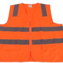 เสื้อจราจรผ้าแฟบริค(มีกระเป๋า) รุ่น OR-6666PK สีส้ม แถบสีเงิน